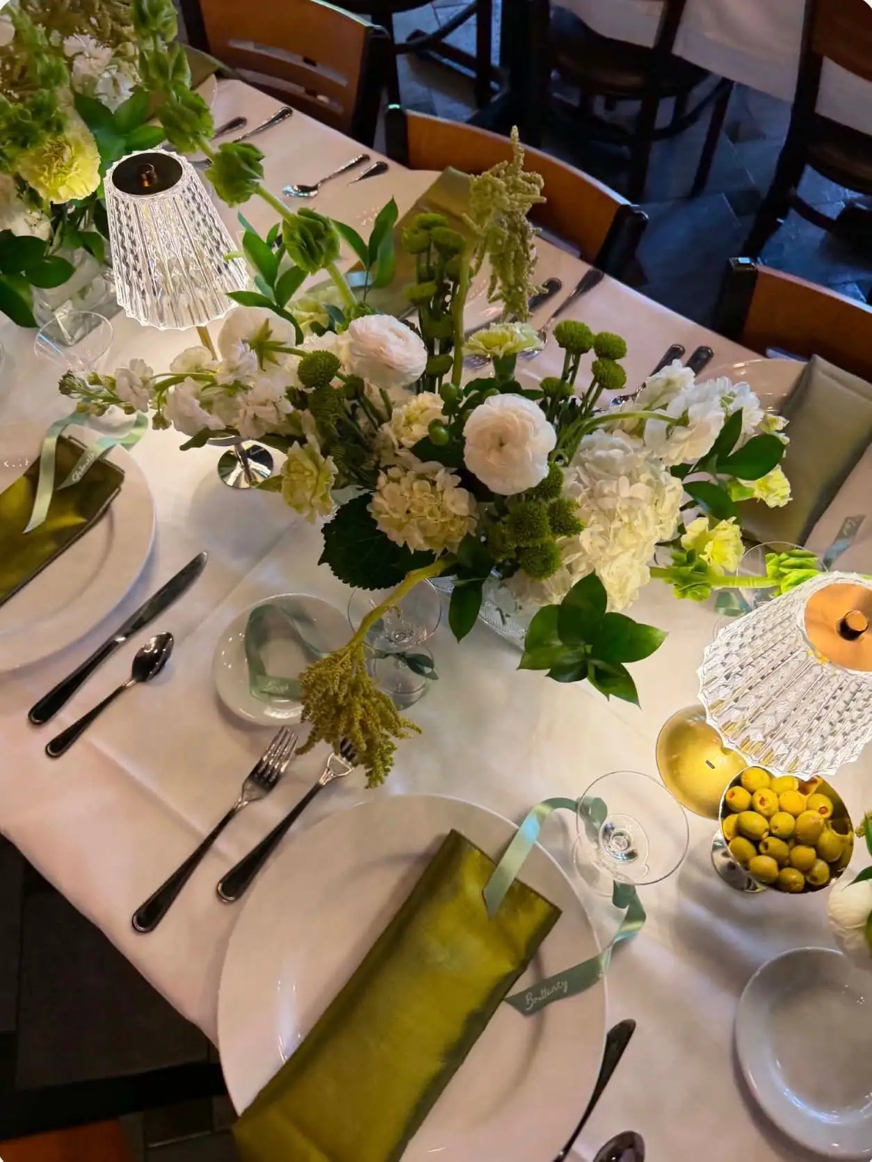 Elegant martini-themed bridal shower table styling with decorative details