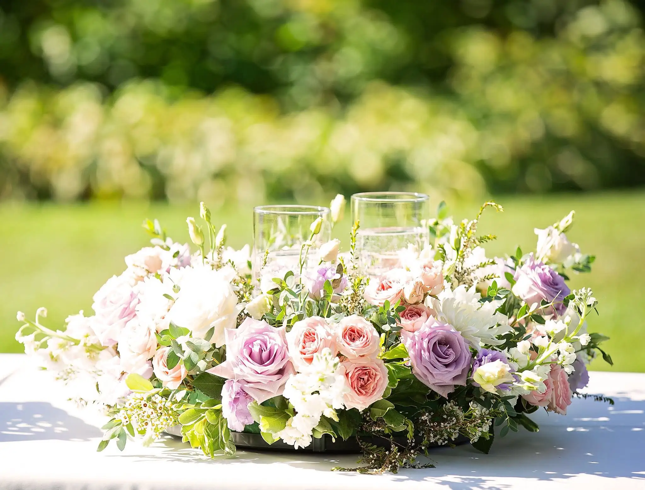 Chicago wedding decor with romantic florals and outdoor venue details