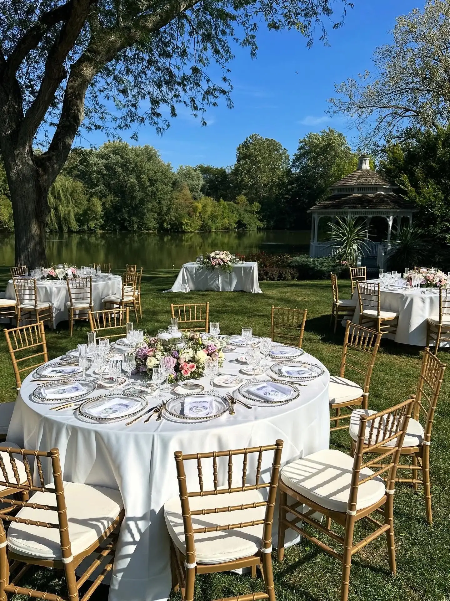 Wedding venue styling with blush and lavender florals for a romantic reception